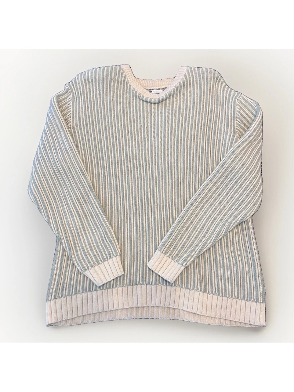 Zara Men Light Cream Ribbed Crewneck Sweater
